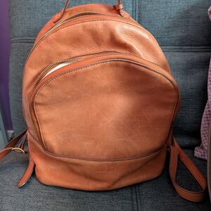 margot Cognac Leather Backpack with Front Zip Pocket